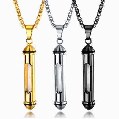 China Guangzhou FASHIONABLE Classic Cylinder Can Open Perfume Bottle Stainless Steel Necklace Men Titanium Steel Pendant Women for sale