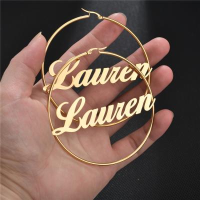 China Wholesale TRENDY Round Big Hip Hop Fashion Personalized Stainless Steel Jewelry Custom Name Circle Earrings for sale