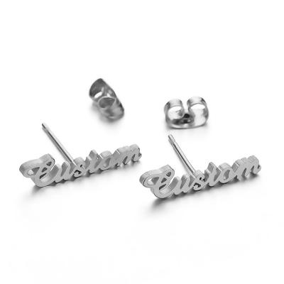 China FASHIONABLE New Arrival 18K Gold Plated Silver Personalized Custom Engraved Name Earrings Stainless Steel Stud Earrings For Women for sale