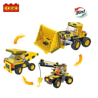 China Building Toy COGO 220 PCS 3 IN 1 ABS 3D Constitutive Creative Educational Blocks Multifaceted Push Bulldozer Blocks Toys For Children for sale