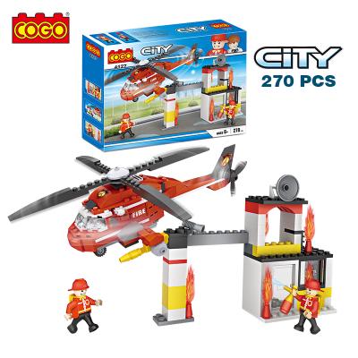 China Plastic Construction Toy COGO 270pcs Firefighting Helicopter Toys DIY Block Set Fire Model Toys For Children for sale