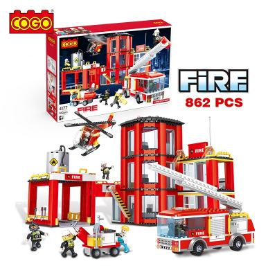 China Construction Toy COGO 862 PCS Fire Station Helicopter Vehicle Children Educational Building Blocks Puzzle Toys For Children for sale