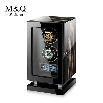 China Custom Black Winder Portable Watch Case Fingerprint Lock Watch Winder Auto Case Storage Box Winder Protector for sale