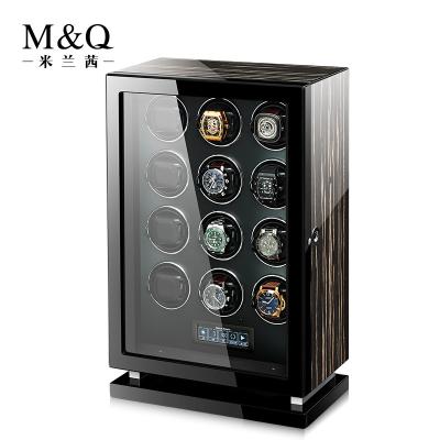 China Handmade 12 Slots Watches Automatic Custom Black Wooden Case Box Watch Winder With Fingerprint Lock for sale