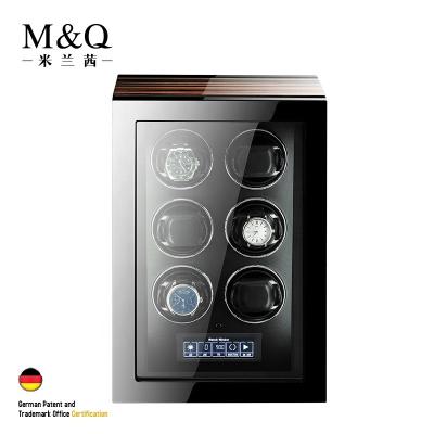 China M&Q New Handmade 6 Automatic Watch Winder Box Key Open With LED Light for sale