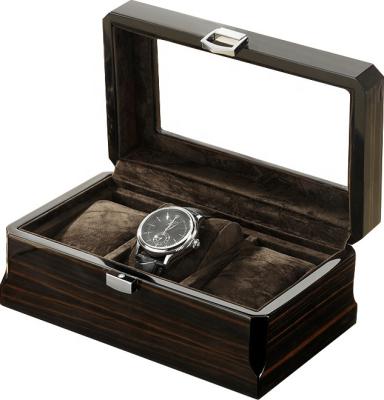 China Handmade Deployment Luxury Watch Box with Logo Custom Gift Case Glass and 3 Wooden Watches for sale