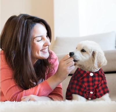 China Soft Machine Washable Pet Apparel Dog Plaid Shirt Stocked Breathable T-Shirt for sale