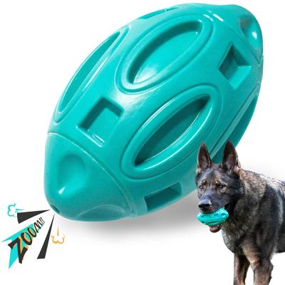 China Viable Squeaky Dog Chew Ball Dog Chew Toys For Chewers Aggressive Dog Toys Interactive Ball Pet Squeaky Toys Rubber Rugby Ball for sale