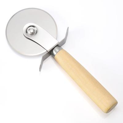 China Wholesale Kitchen Viable Single Wheel Pizza Cutter Stainless Steel Baking Tools Knife Round Round Pizza Cutter With Wooden Handle for sale