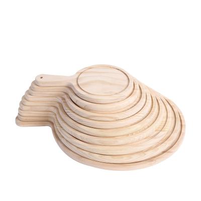 China Sustainable Natural Bamboo Wooden Pizza Serving Tray 6/7/8/0/10/11/12/13 Inch Wooden Pizza Bamboo Panel with Handle for sale