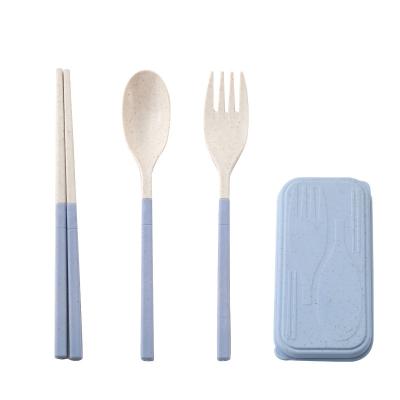 China Straw Tableware Set Folding 3pcs/Set Disposable Portable Outdoor Children's Wheat Dinnerware Chopsticks Spoon Travel Tableware for sale