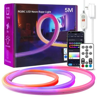 China Theme Park/Accessible Remote Control Waterproof LED Flex Rope Strip Neon Lights Home 16.4ft 5m IP67 RGB IC Google Alexa Voice Tuya Smart Wifi for sale