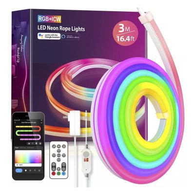 China Theme Park / Home Water Proof DIY Tuya Wifi App Voice Control Smart Accessible Flex Rope LED Strip Rope Neon Lights 3m 10ft RGB IC IP67 for sale