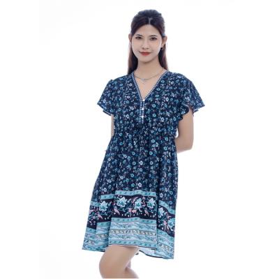 China Wholesale OEM ODM Custom Women's Floral Tunic Shift Blouse Flowy Casual Dress Breathable Bohemian Embroidery Fashion Tunic Mini Dress for sale