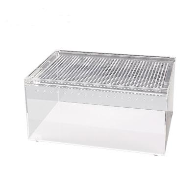 China Mini Greenhouse Viable Waterproof Acrylic Pet Insect Reptile Feeding Case With Slip Lid Air Vent for sale