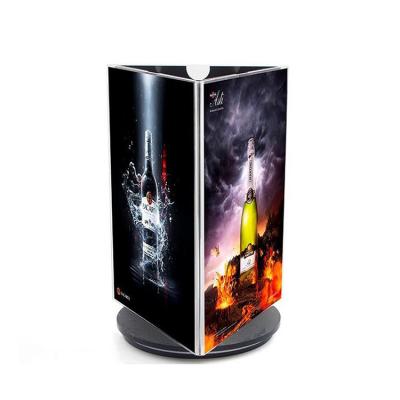 China 360 Degree Rotating Table Top Three Sides 360 Degree Rotating Acrylic Menu Display Stand for sale