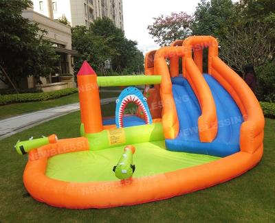 China Oxford Fabric Happy Lion Inflatable Water Slide, Backyard Double Slide With Bouncer Jumping Water Slide For Kids for sale