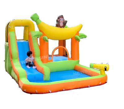 China Oxford Cloth Happy Lion Hot Sale Inflatable Water Slide with Pool and Cannon, Inflatable Monkey Bouncer and Water Slide Park for Sale for sale