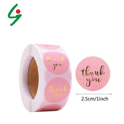 China Foshan Lijia Waterproof Custom 1 Inch Adhesive Pink Thank You Logo Stickers for sale