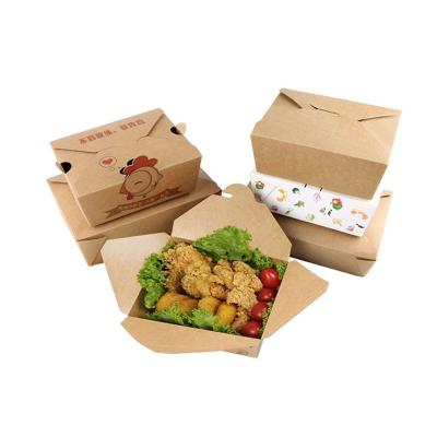 China Disposable Printed Food Packaging Take Out Brown R Paper Lunch Box Food Bowl Square Packaging for sale