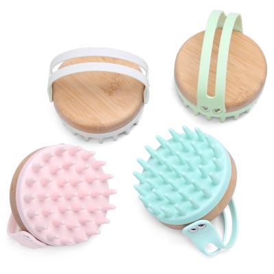 China EXFOLIATE Long Bristle Handle Wooden Shampoo Brush Soft Silicone Hair Scalp Care Brush Hair Scalp Massage Shampoo Brush for sale