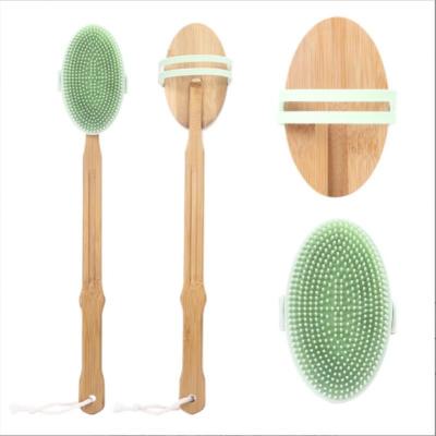 China EXFOLIATING Long Handle Wooden Body Brush Eco Friendly Body Scrub Brush Silicone Body Exfoliator Brush for sale