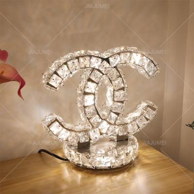 China High Quality Light Luxury Modern Double C Crystal Table Lamp Luxury Stainless Steel Fashion Table Lamp for sale