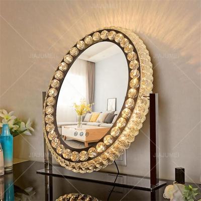 China Lit Dial Mirrors Nordic Modern Bedroom Room Touch Switch Led Crystal Vanity Mirror For Makeup Lit for sale