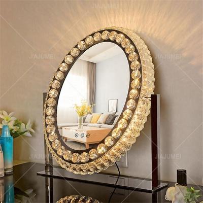 China Hot Selling Lighted Oval Shape Desk Led Crystal Desktop Makeup Mirror For Makeup Using for sale