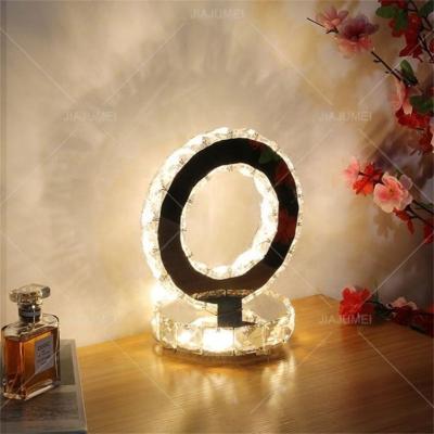 China Three Color Dimming Interesting Clear Quality Crystal Stainless Fashion Table Bedside Lamp Around Luxury Crystal Table Lamp for sale