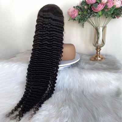 China 100% Brazilian Barely Shedding Thick Soft Virgin 150 180 Densities Hd Lace Front Wigs Highlight Long Deep Wave Hair Wigs For Black Women for sale