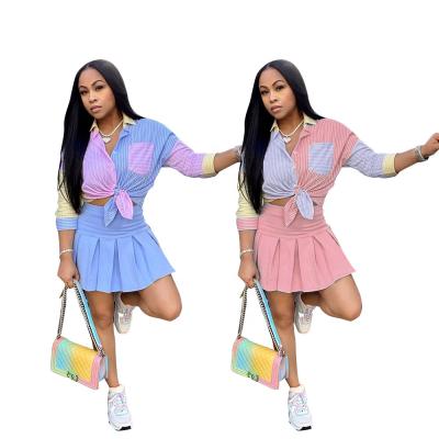 China The 2021 summer clothing women's viable casual pieces two 2-piece tennis pleated skirt suit set sets of skirts and blouses shirt ladies outfit for sale