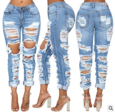 China 2021 High Quality Fashionable Breathable High Waisted Ripped Elastic Distressed Jeans High Waist Sports Tracksuit for sale