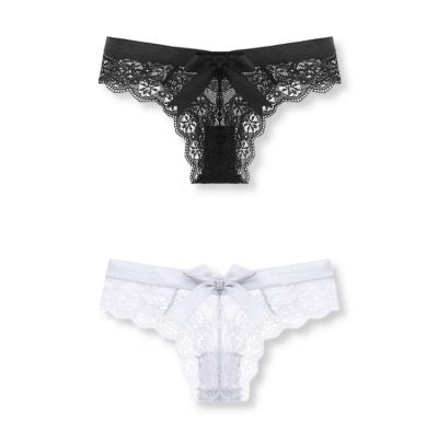 China QUICK DRY Ladies Low Cut Floral Breathable Female Briefs Briefs Women Lace Panties Transparent Bow Thongs for sale