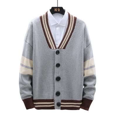 China Oversized Anti-wrinkle Autumn Winter College Style Sweater Couples Men Striped Cardigan Sweater 2021 for sale