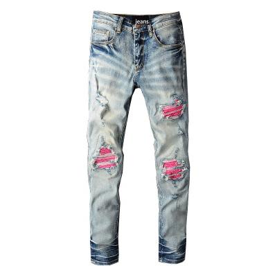 China Hot-selling high quality breathable design Amiry vintage brand ripped elastic jeans stretch men's printing trousers high street male skinny jeans for sale