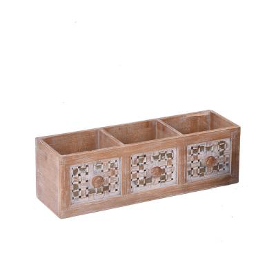 China Modern OEM Customize Three In One Large Square Wood Flower Pots Cement Planter Wooden Colorful Pot for sale