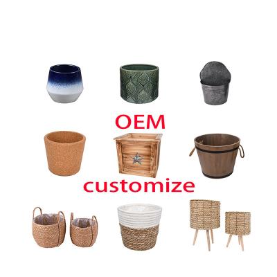 China Modern OEM Customize Wooden Cork Rattan Ceramic Metal Basket Garden Decorative American European Market Manufacturers Flower Plant Pot for sale