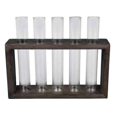 China Modern OEM Customize Manufacturers Modern Wall Hanging Test Tube Planter Flower Bud Vase With Wood Stand Table Mini Glass Greenhouse for sale