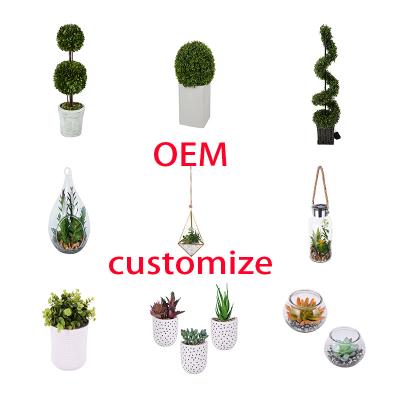 China Greenhouse Home Gardening OEM Customize Manufacturers Garden Ornaments Potted Plastic Plant Outdoor Artificial Plants for sale