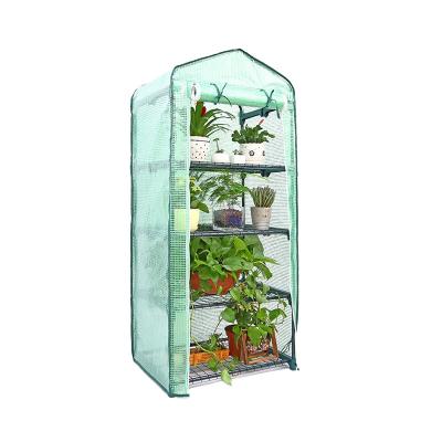 China Easily Assembled OEM Customize 4 Tier Portable Mini Green Greenhouse with Zippered Door for Indoor Outdoor Use Clear PVC Coating for sale