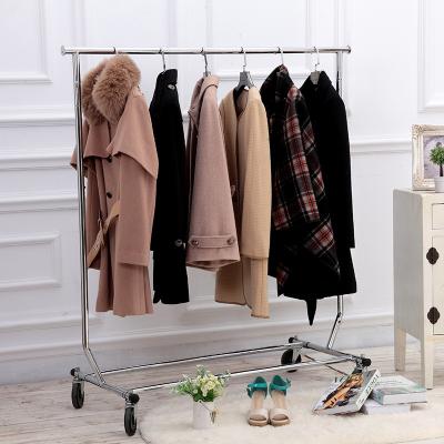 China Portable Single Sided Single Pole Rolling Metal Display Garment Rack Clothes Drying Racks for sale