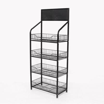 China Single Sided Supermarket Shelves Wire Metal Retail Black And White Grid Display Racks Display Shelf Net Bag for sale