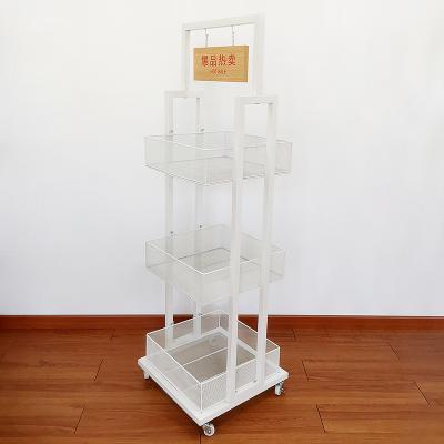 China Single Sided Supermarket Shelves Wire Metal Retail Black And White Grid Display Racks Display Shelf Net Bag for sale