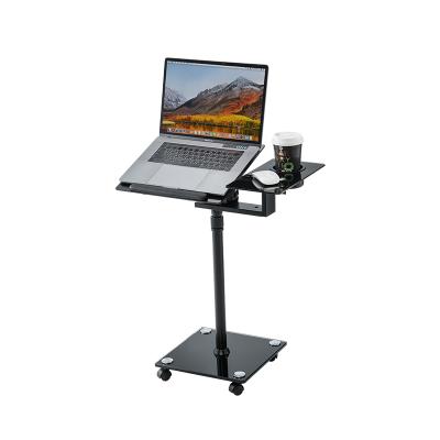 China Rolling (Height) Adjustable Glass Tilting Mobile Standing Desk With Side Table for sale