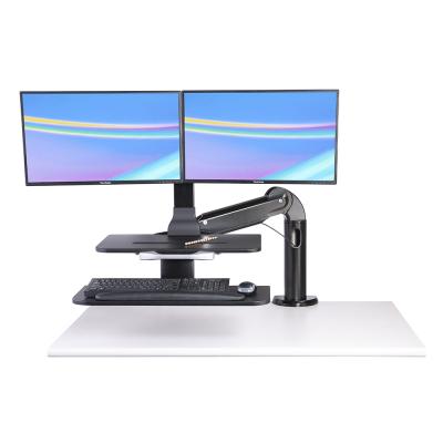 China Black High Quality Dual Monitor Mount Arm with Keyboard Tray, Computer Workstation Fits 27