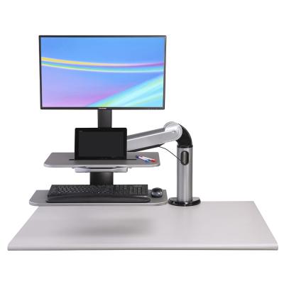 China Silver High Quality Monitor Mount Single Arm with Keyboard Tray, Computer Workstation Fits 32