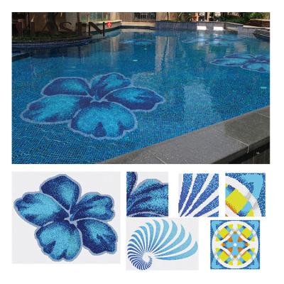 China Parquet Design Cheap Blue Square Pool Mosaic Slab Glass Mosaic Tile for sale