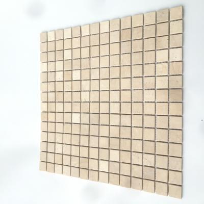 China Natural Marble Beige Mosaic Slab Flooring Parquet Mosaic Slab Background Wall Tiles for sale