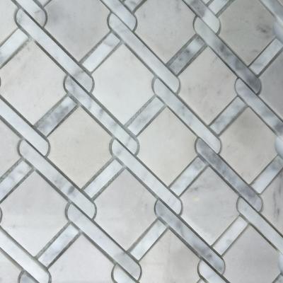 China Newest White Stone Parquet Background Bathroom Wall Slab Tile Mosaic for sale